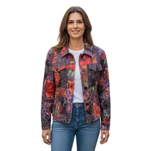 Chico's Jacket Shirt Shacket Women's Size 1 Medium Linen Silk Multicolored Funky